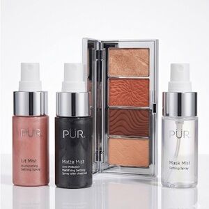 PUR 4-In-1 Skin-Perfecting Powders Face Palette & 3-Piece w e Kit Bundle